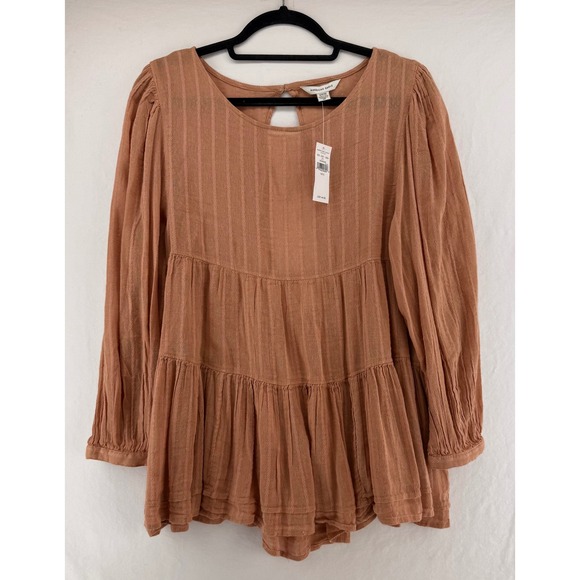 American Eagle Outfitters Tops - American Eagle Women Small Terracotta Tiered Babydoll Open Back Blouse NWT Y2K